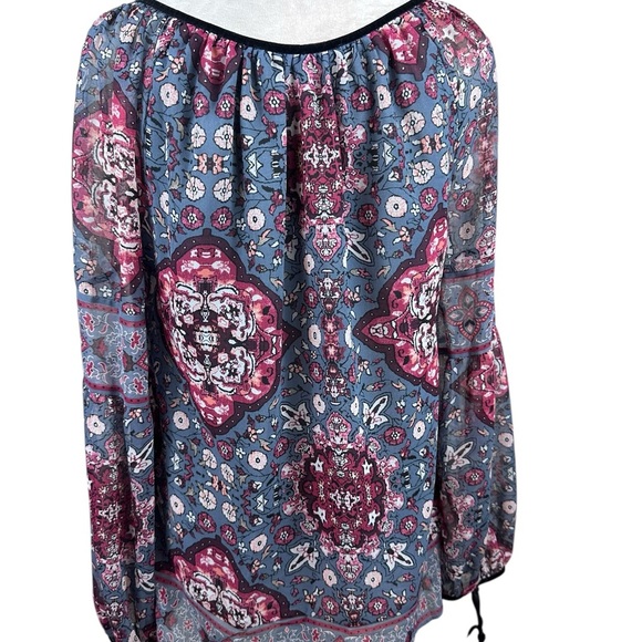 White House Black Market boho mosaic print long sleeve chiffon top size 10 - Picture 3 of 11